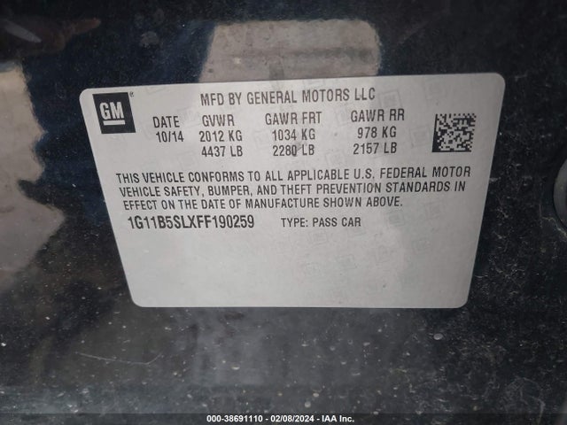Chevrolet MALIBU LS 2015 1G11B5SLXFF190259 Image 9