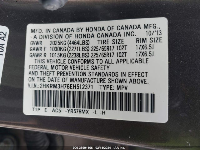 Honda Cr-v Ex-l 2014 2HKRM3H76EH512371 Image 9