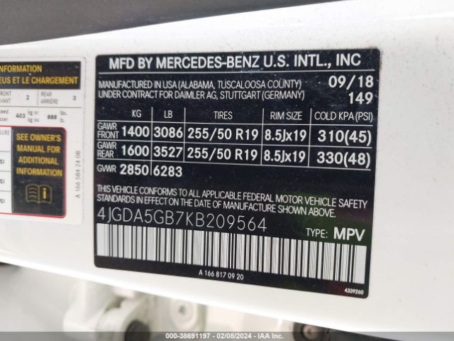 4JGDA5GB7KB209564 Mercedes-Benz Gle 400 4matic