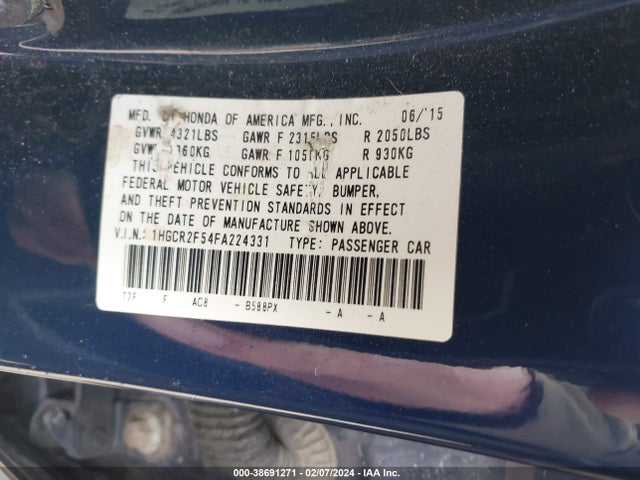 Honda Accord Sport 2015 1HGCR2F54FA224331 Image 9