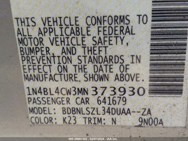1N4BL4CW3MN373930 Nissan Altima Sr Intelligent Awd