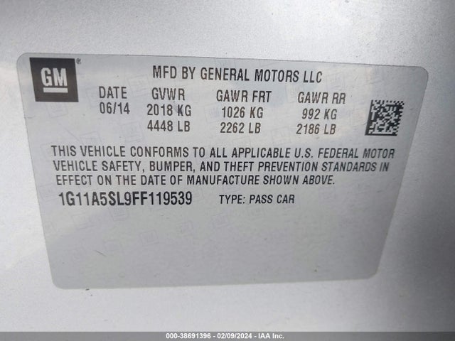 Chevrolet Malibu 1fl 2015 1G11A5SL9FF119539 Image 9