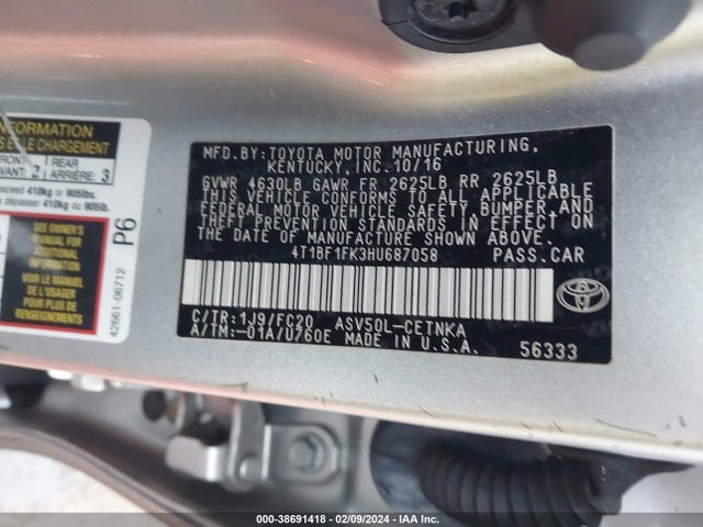 Toyota CAMRY LE 2017 4T1BF1FK3HU687058 Image 9