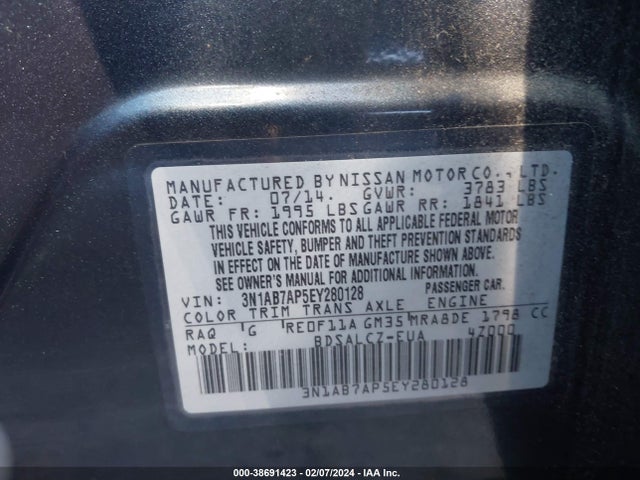 Nissan Sentra Fe+ S 2014 3N1AB7AP5EY280128 Image 9