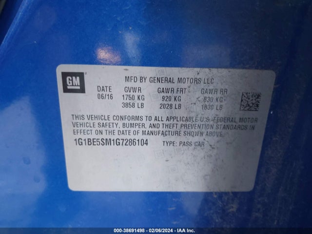 Chevrolet Cruze Lt Auto 2016 1G1BE5SM1G7286104 Image 9