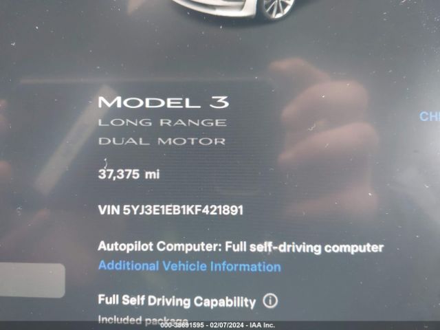 5YJ3E1EB1KF421891 Tesla Model 3 Long Range/performance