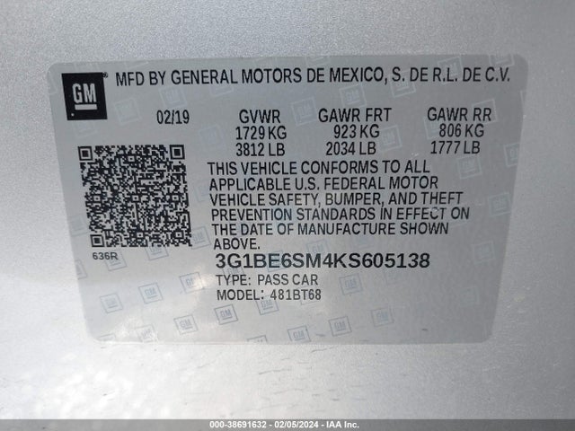 Chevrolet CRUZE LT 2019 3G1BE6SM4KS605138 Image 9