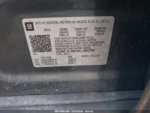 Chevrolet Trax Lt 2019 3GNCJLSBXKL405760 Image 9