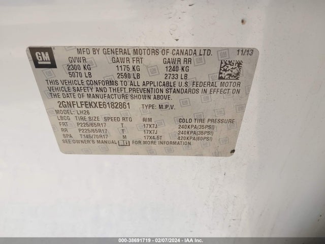 Chevrolet EQUINOX 1LT 2014 2GNFLFEKXE6182861 Image 9