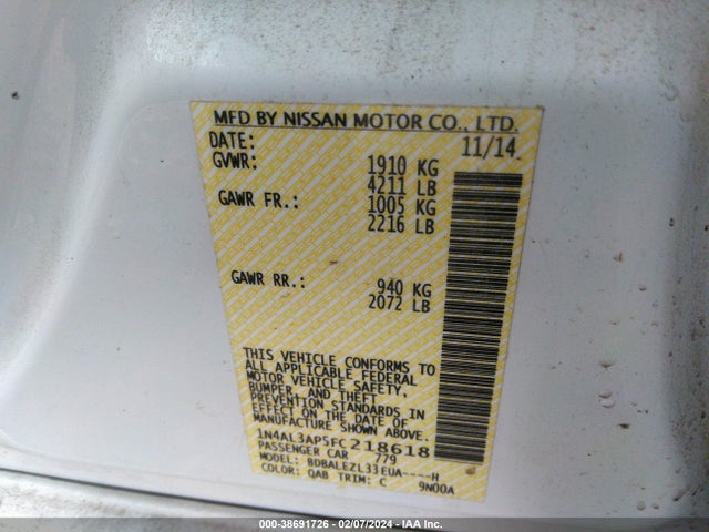Nissan Altima 2.5 S 2015 1N4AL3AP5FC218618 Image 9