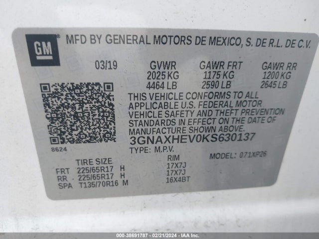 Chevrolet EQUINOX LS 2019 3GNAXHEV0KS630137 Image 9