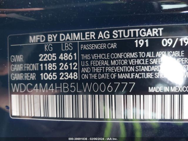 WDC4M4HB5LW006777 Mercedes-Benz Glb 250 4matic