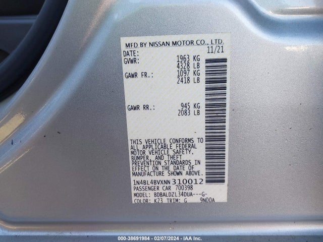 1N4BL4BVXNN310012 Nissan Altima S Fwd