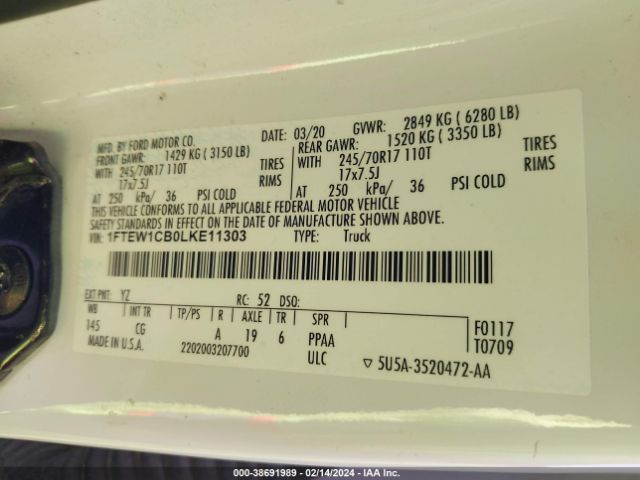 1FTEW1CB0LKE11303 Ford F-150 Xl