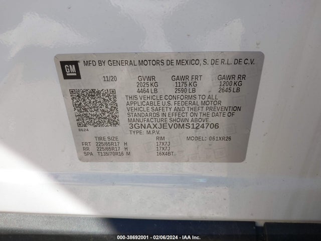 Chevrolet Equinox Fwd 2fl 2021 3GNAXJEV0MS124706 Image 9