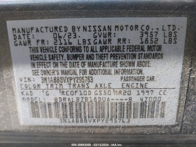 3N1AB8BVXPY295763 Nissan Sentra S Xtronic Cvt