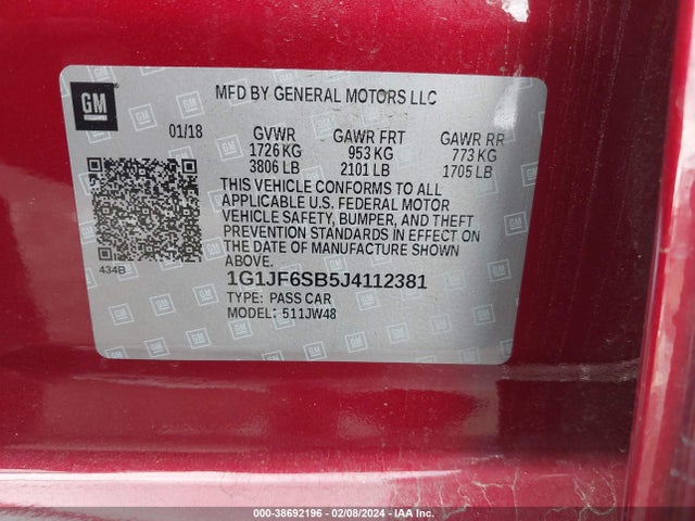 Chevrolet Sonic Premier Auto 2018 1G1JF6SB5J4112381 Image 9