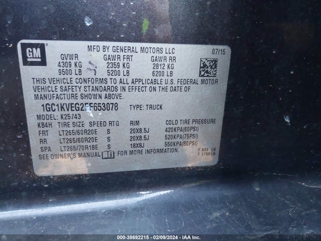 Chevrolet Silverado 2500hd Lt 2015 1GC1KVEG2FF653078 Image 9