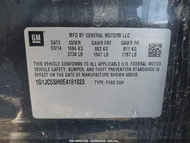 Chevrolet Sonic Lt Auto 2014 1G1JC5SH8E4181823 Image 9