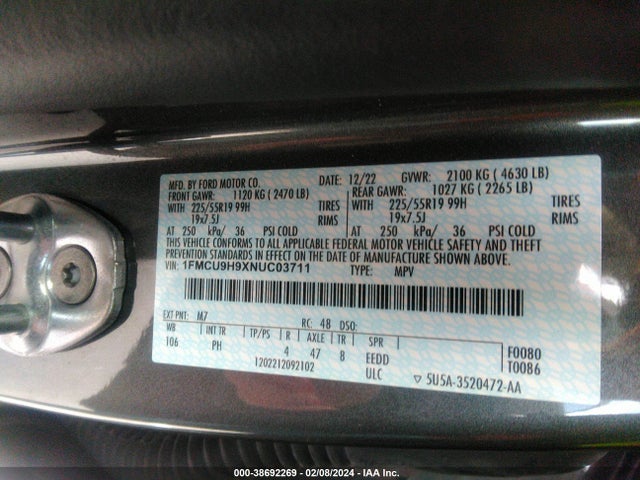 Ford ESCAPE SEL 2022 1FMCU9H9XNUC03711 Image 9