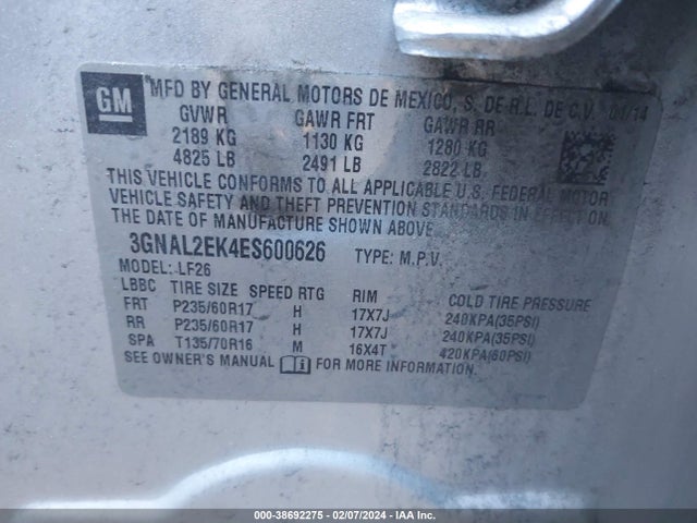 Chevrolet Captiva Sport 2ls 2014 3GNAL2EK4ES600626 Image 9