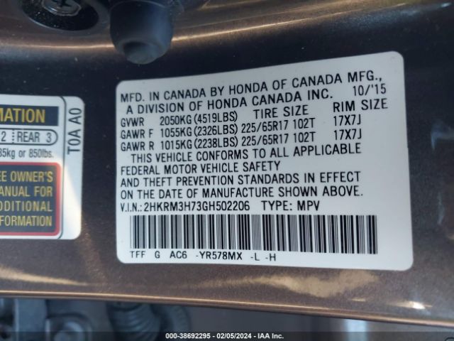 2HKRM3H73GH502206 Honda Cr-v Ex-l