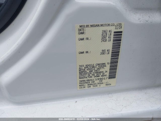 Nissan Altima S Fwd 2020 1N4BL4BVXLC199017 Image 9