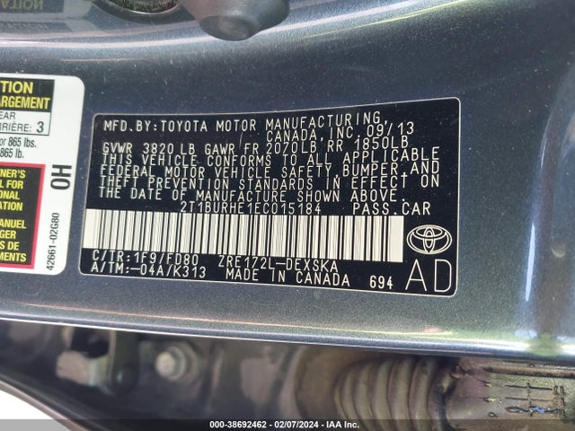 Toyota Corolla S Plus 2014 2T1BURHE1EC015184 Image 9