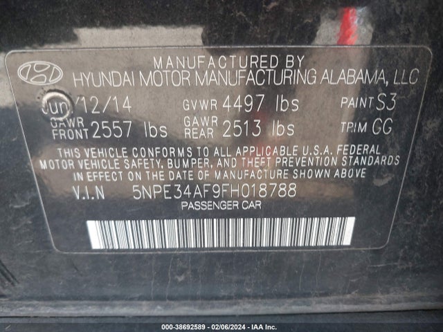 Hyundai Sonata Limited 2015 5NPE34AF9FH018788 Image 9