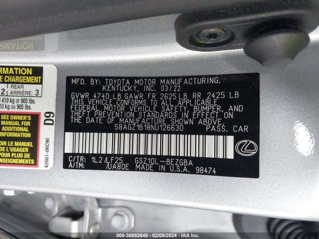 58AGZ1B18NU126630 Lexus Es 350 F Sport