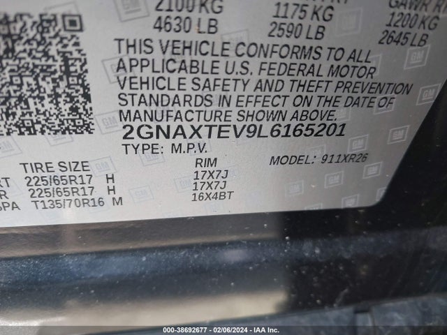 Chevrolet Equinox Awd 2fl 2020 2GNAXTEV9L6165201 Image 9