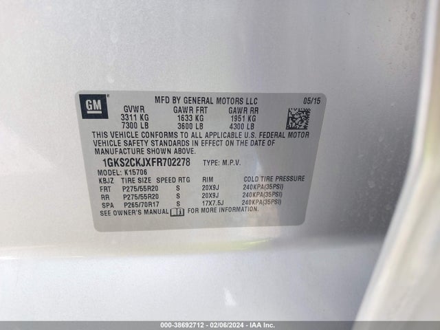GMC YUKON DENALI 2015 1GKS2CKJXFR702278 Image 9