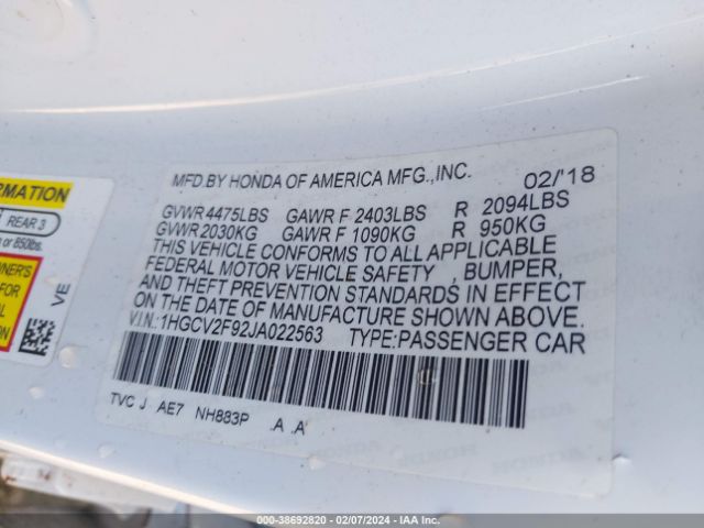 1HGCV2F92JA022563 Honda Accord Touring 2.0t