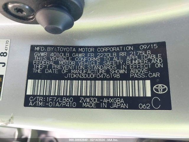 Toyota Prius Four 2015 JTDKN3DU0F0476198 Image 9