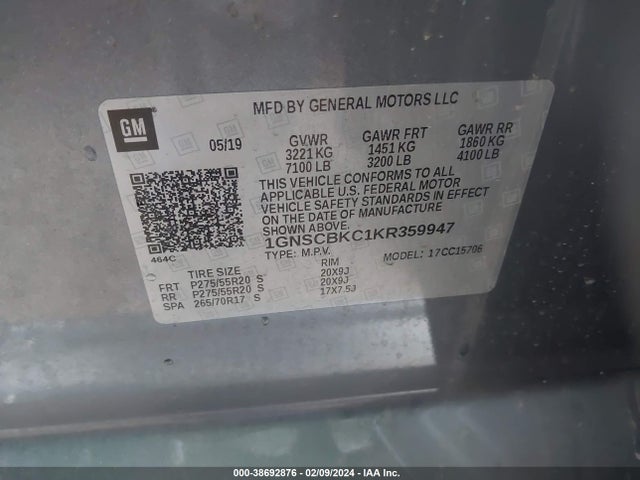Chevrolet Tahoe Lt 2019 1GNSCBKC1KR359947 Image 9