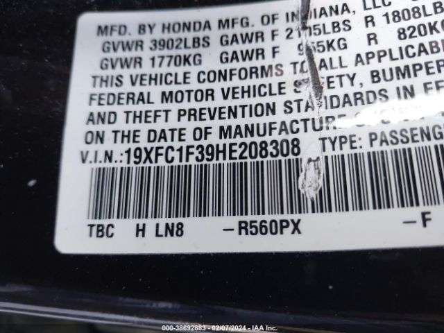 19XFC1F39HE208308 Honda Civic Ex-t