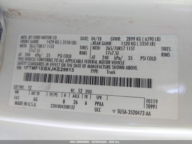 1FTMF1EBXJKE29913 Ford F-150 Xl