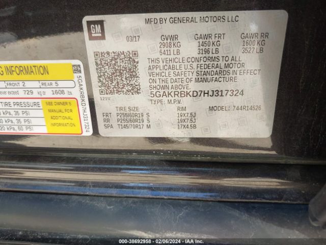 5GAKRBKD7HJ317324 Buick Enclave Leather