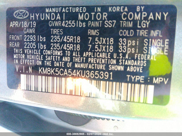 Hyundai Kona Ultimate 2019 KM8K5CA54KU365391 Image 9