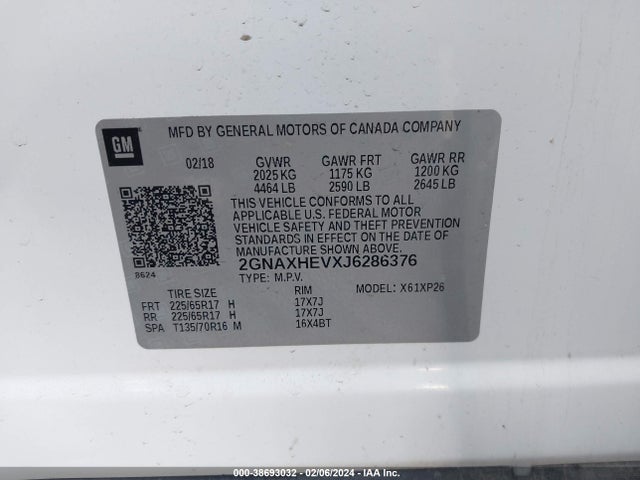 Chevrolet EQUINOX LS 2018 2GNAXHEVXJ6286376 Image 9