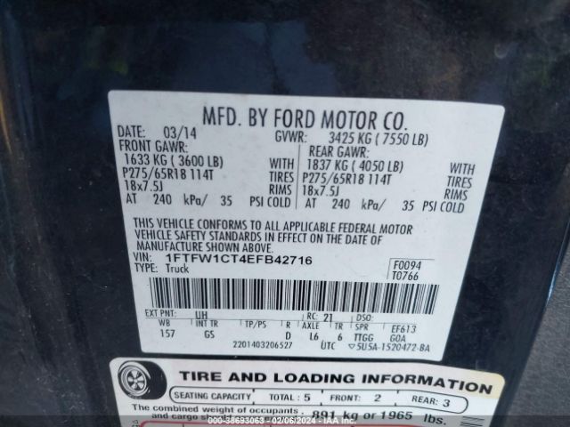 1FTFW1CT4EFB42716 Ford F-150 Xlt