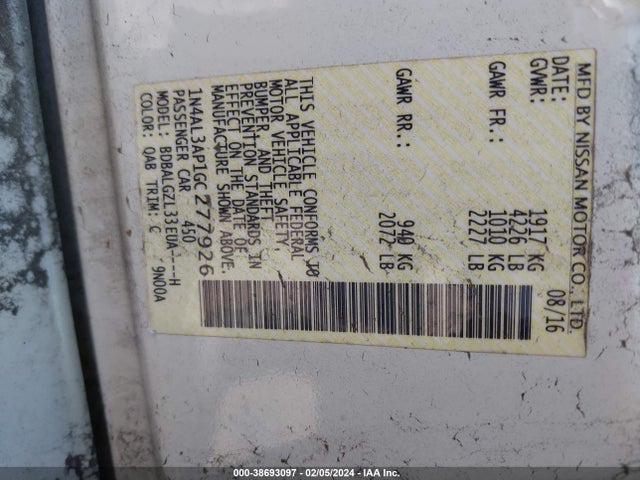 Nissan Altima 2.5 S 2016 1N4AL3AP1GC277926 Image 9