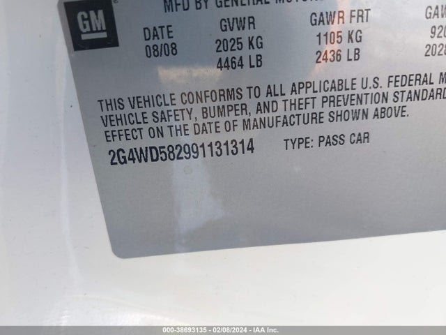 2009 BUICK LACROSSE CXL VIN: 2G4WD582991131314