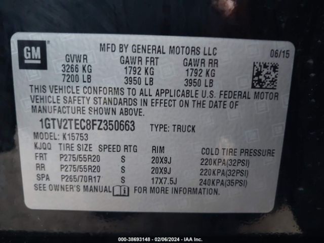 1GTV2TEC8FZ350663 GMC SIERRA 1500