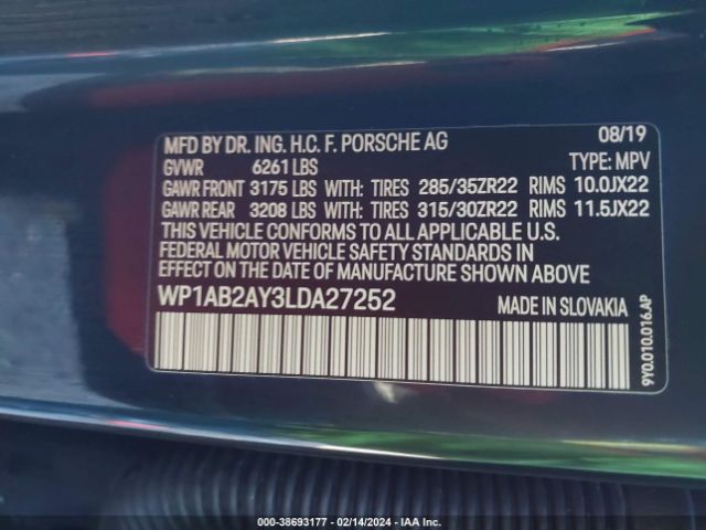 WP1AB2AY3LDA27252 Porsche CAYENNE S