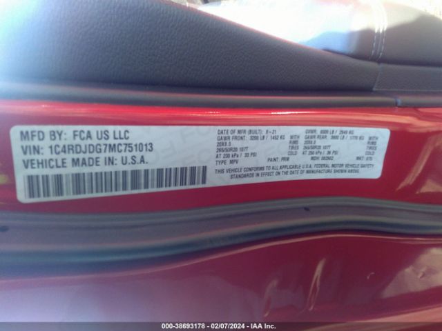 1C4RDJDG7MC751013 Dodge Durango Gt Plus Awd
