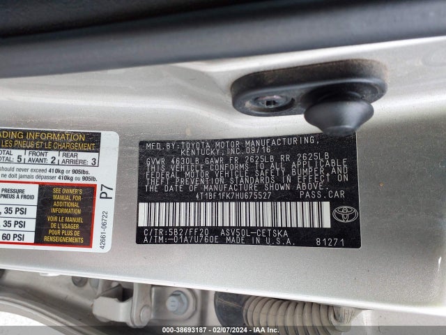 Toyota CAMRY SE 2017 4T1BF1FK7HU675527 Image 9