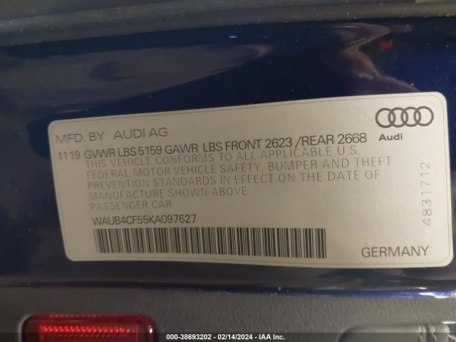 WAUB4CF55KA097627 Audi S5 3.0t Premium