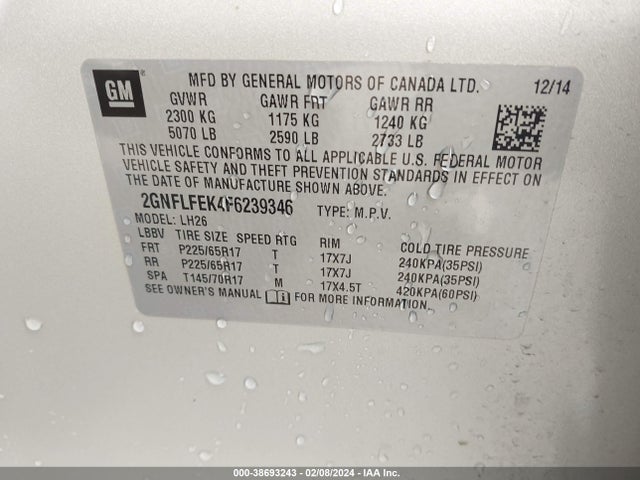 Chevrolet EQUINOX 1LT 2015 2GNFLFEK4F6239346 Image 9