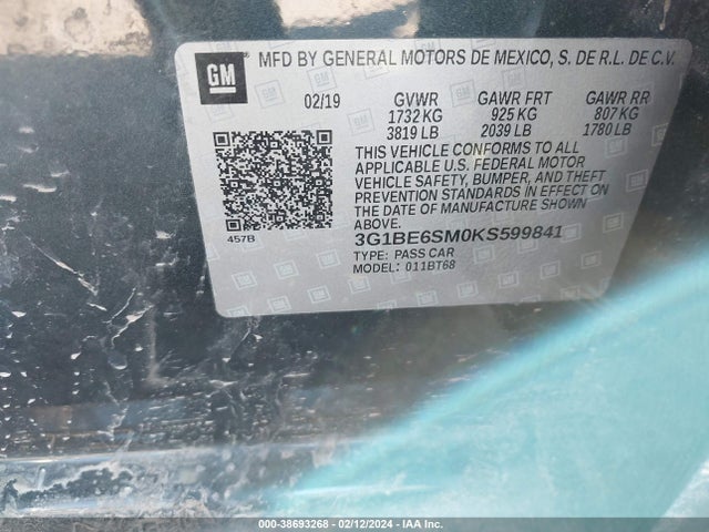 Chevrolet CRUZE LT 2019 3G1BE6SM0KS599841 Image 9